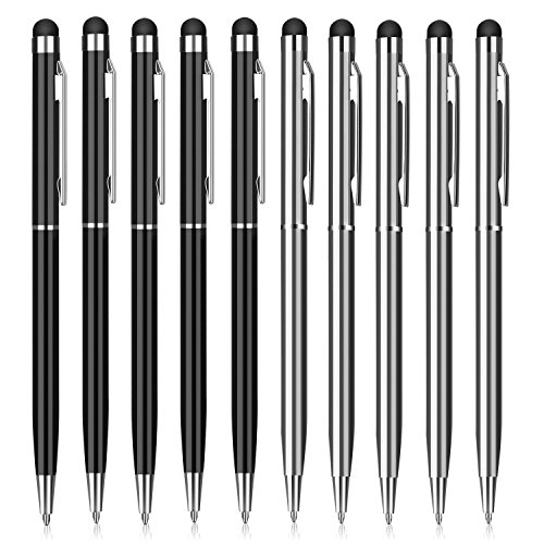 PROKING P-Stylo - Lápiz Capacitivo, 2 en 1, Bolígrafo Universal para Pantallas Táctiles iPad, iPhone, Kindle, Samsung, HTC, Tabletas, Negro / Plata