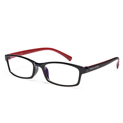 PROSPEK - Gafas para ordenador Premium – Professional – Con filtro de luz azul y antirreflejante (+0.00 Dioptrías | Rojo y Negro | Tamaño Regular)