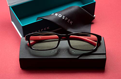 PROSPEK - Gafas para ordenador Premium – Professional – Con filtro de luz azul y antirreflejante (+0.00 Dioptrías | Rojo y Negro | Tamaño Regular)