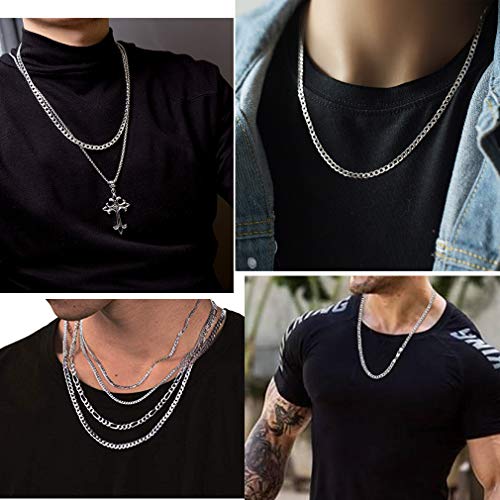 PROSTEEL Collar de Plata de Ley Cadena Cubana Plateado de 5mm Ancho y 51cm de Longitud Regalo para Hombre