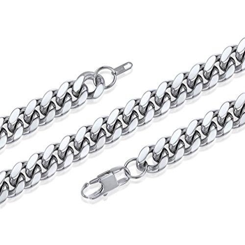 PROSTEEL Collar Hombre Cuba Curb Cadena Gruesa Cadena Cubana Cadena Serpiente Cadena Chula Cadena Gruesa Cadena de Plata Acero Inoxidable Perfecto Regalo