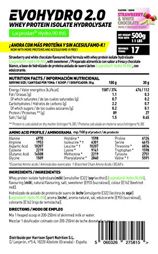 Proteína Hidrolizada de Suero de HSN Evohydro 2.0 | Hydro Whey | A partir de Whey Protein Isolate | Rica en BCAAs y Glutamina | Proteína Vegetariana, Sin Gluten, Sin Lactosa, Fresa Choco Blanco, 500g