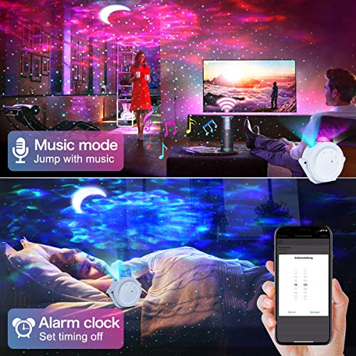 Proyector LED de cielo estrellado,ESHUNQI Luna estrella y Onda de Agua Lámpara de proyector de luz nocturna con Sonido Activado y Modo inalámbrico,Para Fiesta decoraciones de cumpleaños,Niños, Navidad