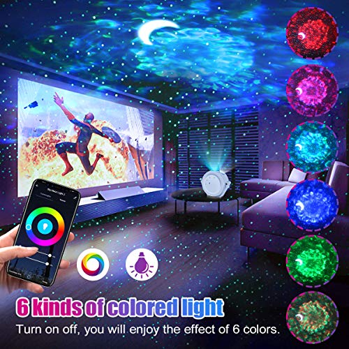 Proyector LED de cielo estrellado,ESHUNQI Luna estrella y Onda de Agua Lámpara de proyector de luz nocturna con Sonido Activado y Modo inalámbrico,Para Fiesta decoraciones de cumpleaños,Niños, Navidad