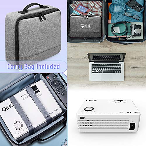 Proyector QKK 5000 Lumen Soporta 1080P Full HD, Proyector HD Nativo 720P con Bolsa de Transporte, Proyector Video Compatible con los TV Stick PS4 HDMI SD AV USB, Proyector Teatro en Casa, Blanco.