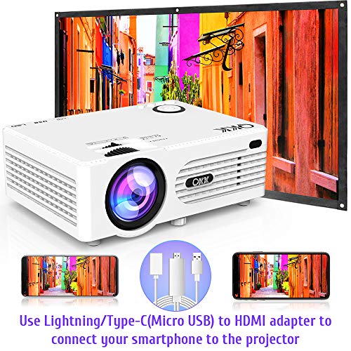 Proyector QKK 5000 Lumen Soporta 1080P Full HD, Proyector HD Nativo 720P con Bolsa de Transporte, Proyector Video Compatible con los TV Stick PS4 HDMI SD AV USB, Proyector Teatro en Casa, Blanco.