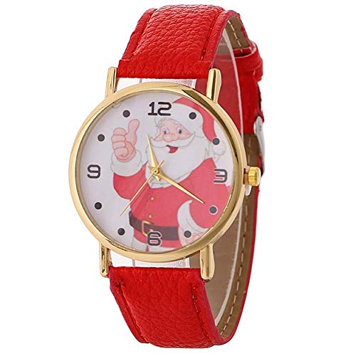 Pulabo - Reloj de pulsera de Navidad, para mujer, esfera redonda, cuarzo, analógico, números árabes, color rojo, cómodo y respetuoso con el medio ambiente.