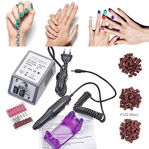 Pulidor Esmeril limas de uñas profesionales eléctricas Máquina lijadora Pedicura lijadora eléctrica con 6 Brocas Pulidor Broca y 150 bandas de lijado Torno para uñas para Manicura y Pedicura