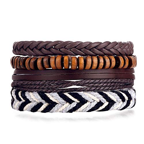 Pulsera Conjunto De Pulsera Vintage De Múltiples Capas Pulsera De Cuero De Moda para Hombre Cuentas De Madera Pulsera De Cuerda Trenzada Y Pulsera Regalo S333