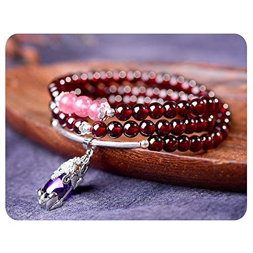 Pulsera De Granate Pulsera De Cuentas De Feng Shui Plata De Ley 925 Pi Xiu Charm Amulet Pulsera De Cuentas para Atraer Riqueza Y Buena Suerte Atraer Lucky Amulet Gift,D:6mm/0.23inch