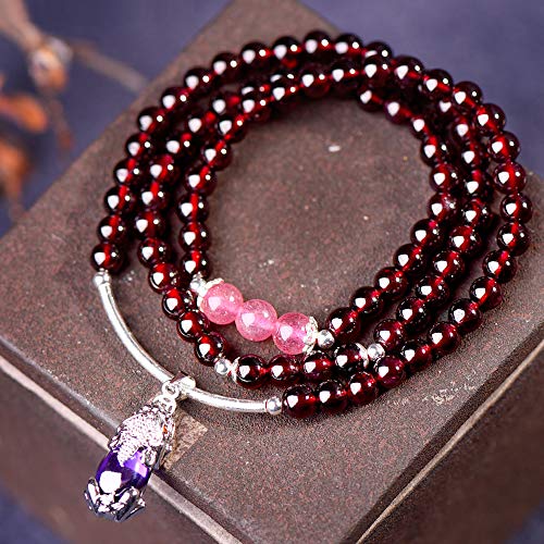 Pulsera De Granate Pulsera De Cuentas De Feng Shui Plata De Ley 925 Pi Xiu Charm Amulet Pulsera De Cuentas para Atraer Riqueza Y Buena Suerte Atraer Lucky Amulet Gift,D:6mm/0.23inch