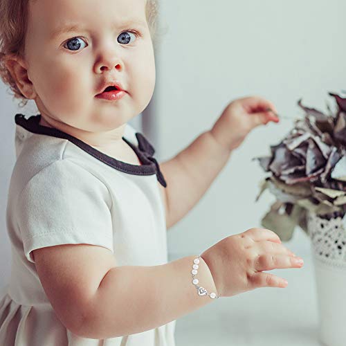 Pulsera de plata de ley 925 con corazón y perla de imitación blanca para niña de 5 cm