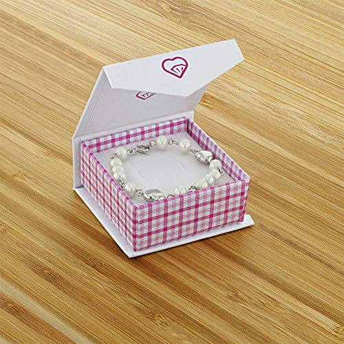 Pulsera de plata de ley 925 con corazón y perla de imitación blanca para niña de 5 cm