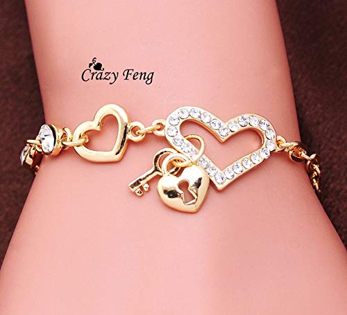 Pulsera Mujeres del Oro del Color del Brillo De Moda   Crystal   Pulseras Y Brazaletes   Mujeres   Corazón   Forma   Pulsera De   Regalo De La Joye