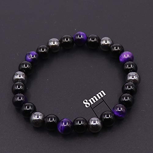 Pulsera Triple Protección Ojo de Tigre Cuentas de Hematita y Obsidiana Negra por UEUC