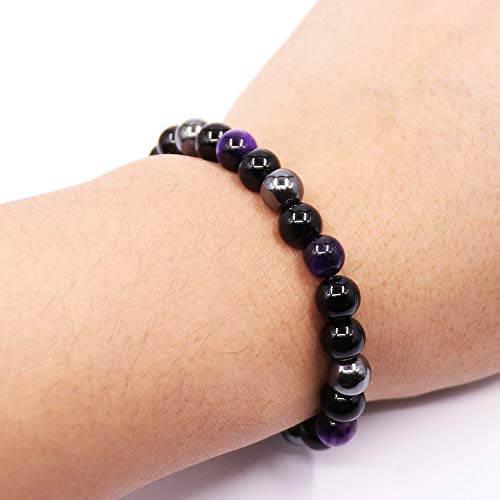 Pulsera Triple Protección Ojo de Tigre Cuentas de Hematita y Obsidiana Negra por UEUC
