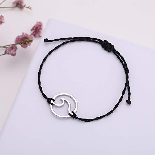 Pulsera unisex de cordón de cera trenzado, hecha a mano, diseño de onda marina