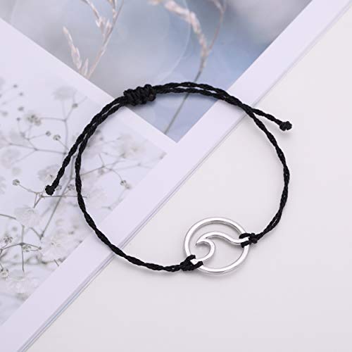 Pulsera unisex de cordón de cera trenzado, hecha a mano, diseño de onda marina
