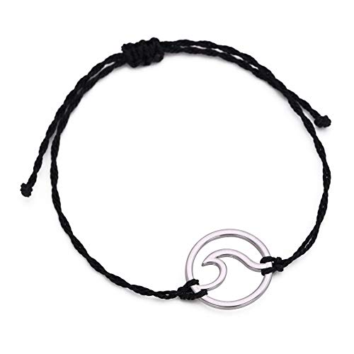 Pulsera unisex de cordón de cera trenzado, hecha a mano, diseño de onda marina