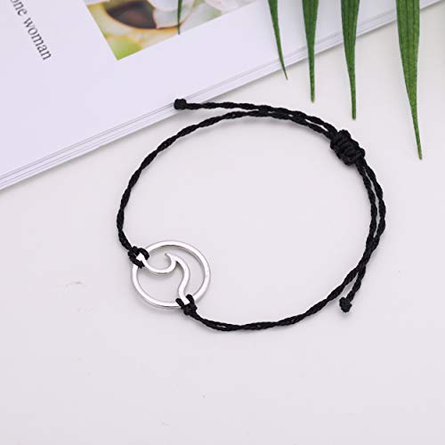 Pulsera unisex de cordón de cera trenzado, hecha a mano, diseño de onda marina