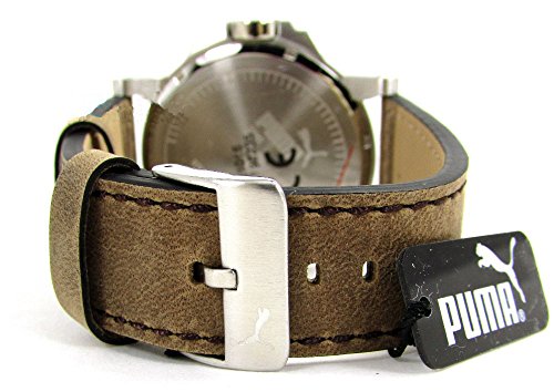 Puma Ultrasize - Reloj análogico de cuarzo con correa de cuero para hombre, color marrón/blanco