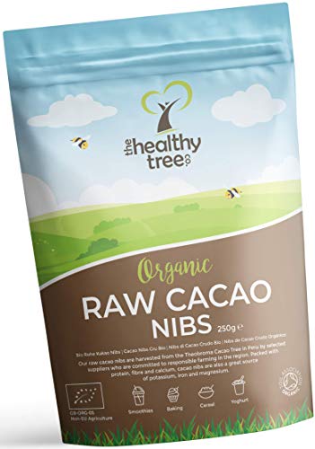 Puntas de Cacao Crudo Orgánico de TheHealthyTree Company Para Batidos, Avena y Yogur - Alto Contenido de Fibra, Calcio, Cobre y Magnesio - Granos/Nibs de Cacao Vegano Peruano (250g)