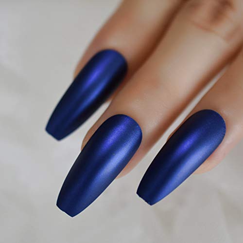 Puntas De Uñas SRTYH Dark Royal Blue Nails Prensa Mate Extra Larga En La Bailarina Uñas Postizas Frosted Sharp Fake Fingers Party Nails 1