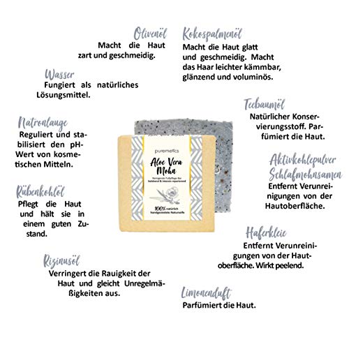 puremetics Zero Waste Paquete de prueba, 6 jabones minis + caja de viaje gratis, 100 % natural, vegano y libre de plástico,·jabón natural sin plástico, gel de ducha sólido, champú, cuidado facial