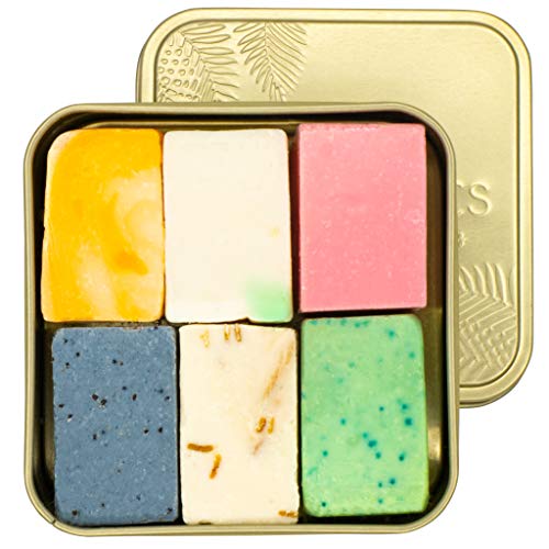 puremetics Zero Waste Paquete de prueba, 6 jabones minis + caja de viaje gratis, 100 % natural, vegano y libre de plástico,·jabón natural sin plástico, gel de ducha sólido, champú, cuidado facial