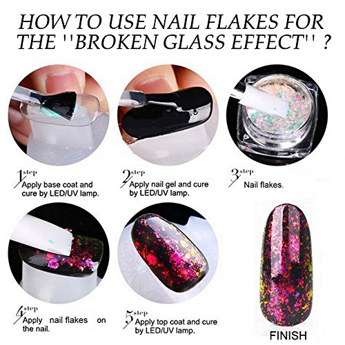 Purpurina transparente para uñas de Galaxy Beauty, con efecto de cristal roto y 7 colores diferentes