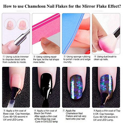 Purpurina transparente para uñas de Galaxy Beauty, con efecto de cristal roto y 7 colores diferentes