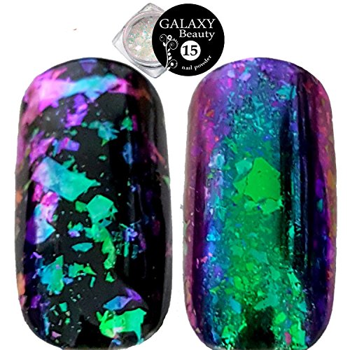 Purpurina transparente para uñas de Galaxy Beauty, con efecto de cristal roto y 7 colores diferentes