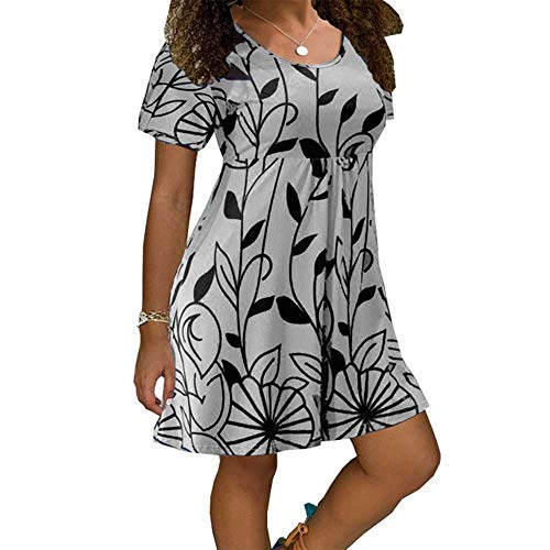 PYLOVER Vestido de verano para mujer, casual, manga corta, cuello redondo, talla A, vestido suelto, Primavera-Verano, Niñas, color Myh006 Gris, tamaño XXX-Large