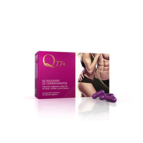 Q77+ BLOQUEADOR DE CARBOHIDRATOS | Pastillas para Adelgazar | Quemagrasas Natural | Perder peso | Efecto Saciante | Con Té verde, Canela, Minerales y Ácido Fólico | 60 cápsulas