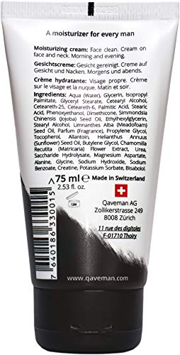 Qaveman Sensitive Moisturising Face Cream. Natural, Simple Moisturiser For Mens Skincare 1 x 75 ml