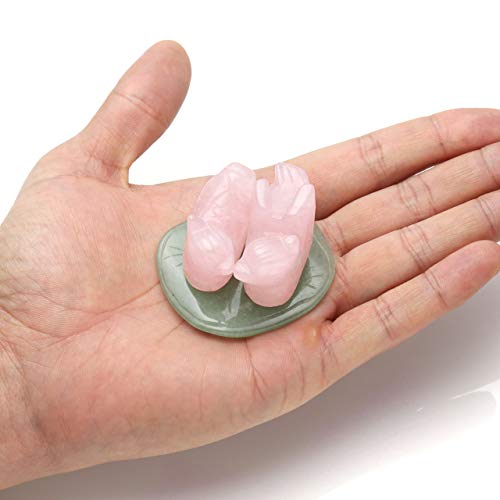 qgem cuarzo rosa mandarín patos en Lotus verde Aventurina de pájaros y corazones Fengshui figuras