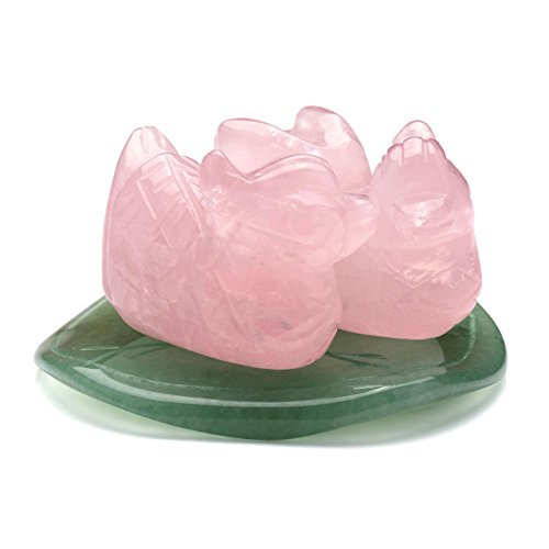 qgem cuarzo rosa mandarín patos en Lotus verde Aventurina de pájaros y corazones Fengshui figuras