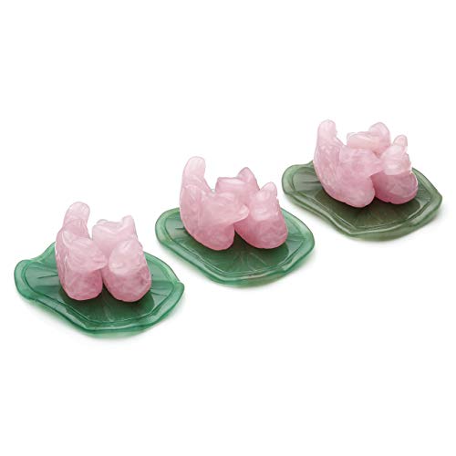 qgem cuarzo rosa mandarín patos en Lotus verde Aventurina de pájaros y corazones Fengshui figuras