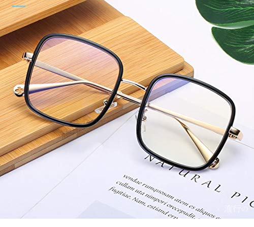 QINGZHOU Gafas De Sol,Las Gafas De Miopía De Caja Para Mujeres Con Grado Pueden Equiparse Con Un Marco Para Los Ojos Sin Maquillaje, La Cara Grande Se Ve Delgada, Marco Dorado Verde Transparente C5