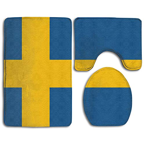qinzuisp Felpudo Bandera Sueca Cubierta De Tapa De Baño Al Aire Libre Alfombra De Baño Bienvenido Cubierta De Asiento De Inodoro Interior Moderno Duradero 3 Juegos De Alfombrillas De Cocina
