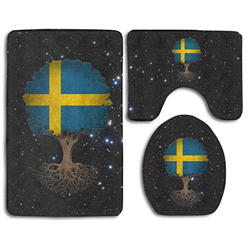 qinzuisp Floor Mat Árbol De La Vida con Bandera Sueca Alfombrilla De Baño Moderna Juegos De Alfombrillas De 3 Piezas Bienvenidos Cubierta De Tapa para Interiores Y Exteriores Cubierta De As