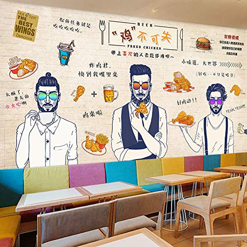 QJCBH Papel Pintado 3D Autoadhesivo (W) 350X (H) 256Cm Coreano Fried Chicken Burger Restaurant Tienda Gourmet Murales En 3D Habitación De Niños Dormitorio Sala De Estar Comedor Fondo De Televisión