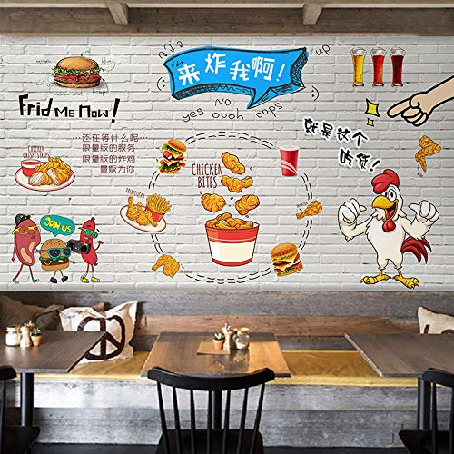 QJCBH Papel Pintado 3D Autoadhesivo (W) 450X (H) 300Cm Coreano Fried Chicken Burger Restaurant Tienda Gourmet Murales En 3D Habitación De Niños Dormitorio Sala De Estar Comedor Fondo De Televisión