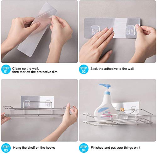 QMQ Étagère Salle de Bain Sans Percer, Étagère Douche Murale, Panier Salle de Bain Acier Inoxydable Serviteur de Douche Adhésif Rangement Accessoire Cuisine- Paquet de 2