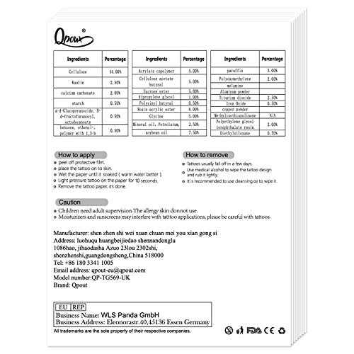 Qpout 30 Tatuajes Temporales de Brazo para Hombres/Mujeres, tatuajes de brazo negro a prueba de agua pegatina cráneo/lobo/mamba serpiente/búho/cabeza de toro/tiburón/ciervo/unicornio/remo/flores