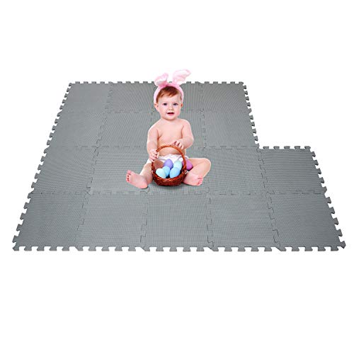 qqpp Alfombra Puzzle para Niños Bebe Infantil - Suelo de Goma EVA Suave. 18 Piezas (30*30*1cm), Gris. QQC-Lb18N