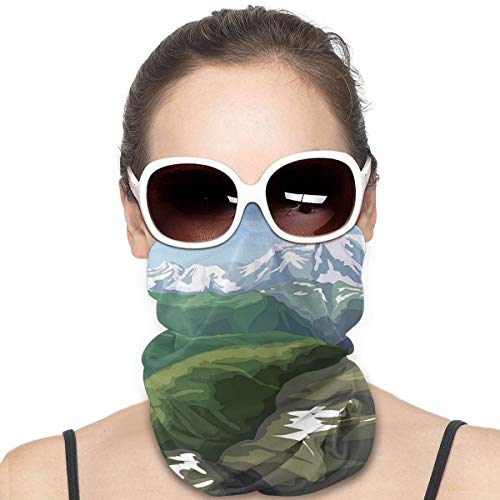 Q&SZ Sweatshirt Outdoor Headband Landscape Oil Painting Mountain Scenery Snowy Peak and Tres Hills Light Blue White Olive Reseda Green Scarf Neck Gaiter Face Bandana Scarf Head Scarf