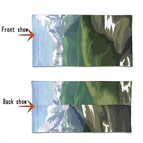 Q&SZ Sweatshirt Outdoor Headband Landscape Oil Painting Mountain Scenery Snowy Peak and Tres Hills Light Blue White Olive Reseda Green Scarf Neck Gaiter Face Bandana Scarf Head Scarf