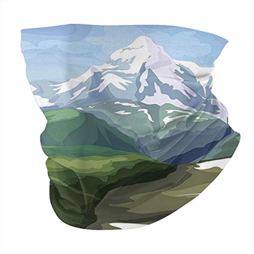 Q&SZ Sweatshirt Outdoor Headband Landscape Oil Painting Mountain Scenery Snowy Peak and Tres Hills Light Blue White Olive Reseda Green Scarf Neck Gaiter Face Bandana Scarf Head Scarf