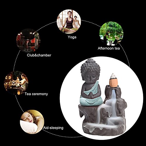 Quemador de incienso de reflujo, de cerámica, con 10 varillas de incienso 